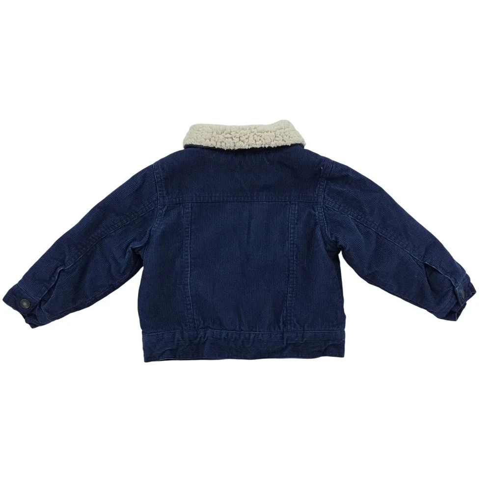 Old Navy Toddler Boys Navy Blue Corduroy Sherpa Lined Trucker Jacket 2T Fall